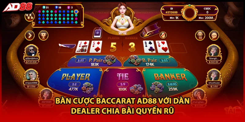 Bàn cược Baccarat AD88 với dàn Dealer chia bài quyến rũ